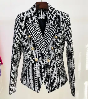 2022 New Designer Blazer nero rosa Giacca jacquard geometrica da donna Bottoni doppio petto dorati Blazer da ufficio High Q