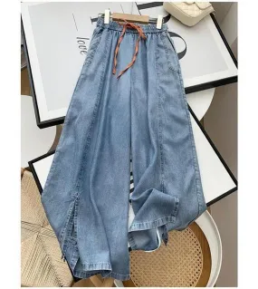 2022 Primavera Estate Nuove Donne di Modo Elastico In Vita Cotone Denim Pantaloni A Gamba Larga Allmatched Casual Jeans Larghi V