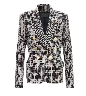 Blazer Donna Jacquard geometrico 2022 Nuova giacca firmata Doppio petto Bottoni leone doro Blazer rosa nero Alto Qua