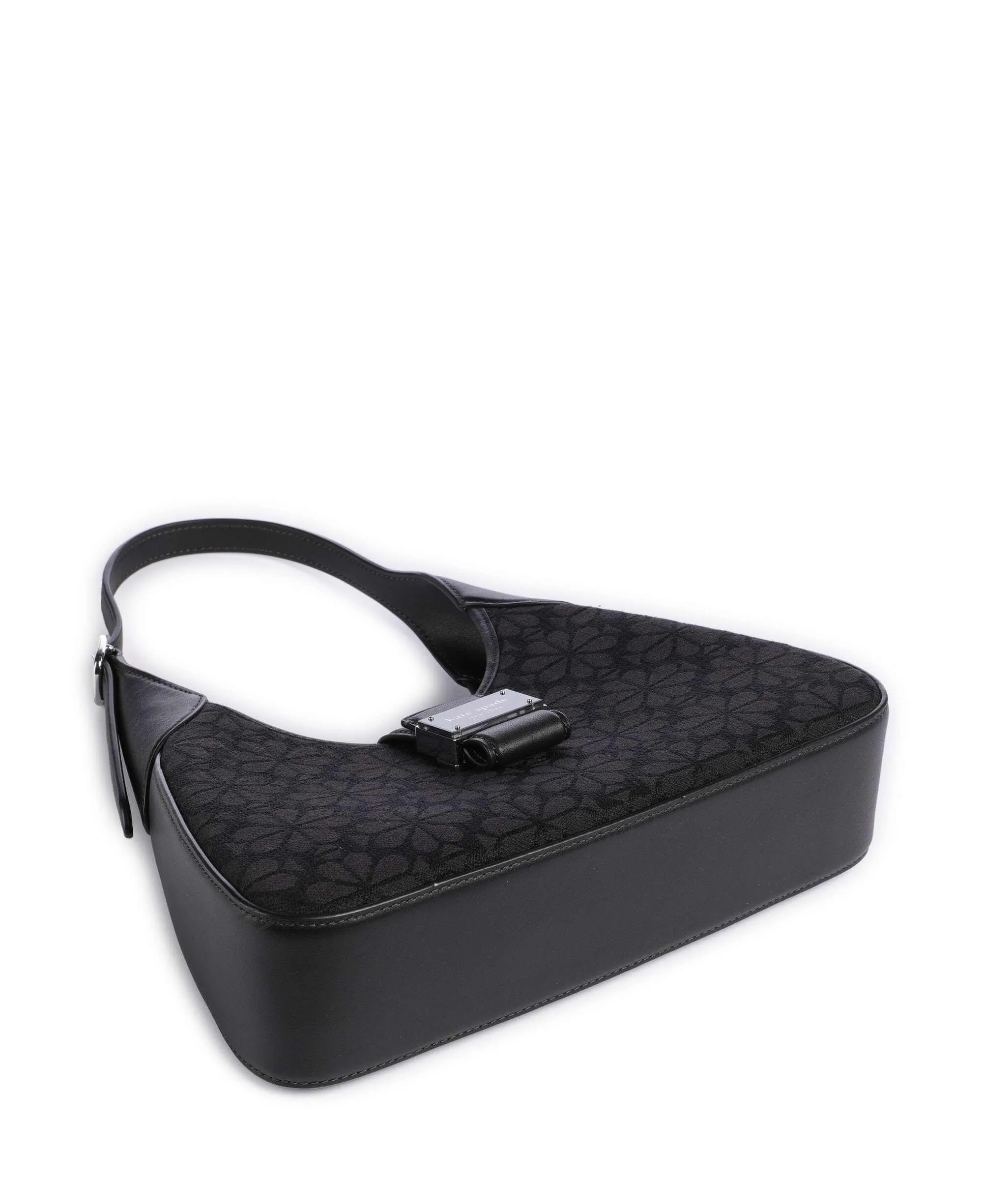  Kate Spade New York Spade Flower Jacquard Borsa a spalla tissu, pelle di vacchetta finemente grana nero  