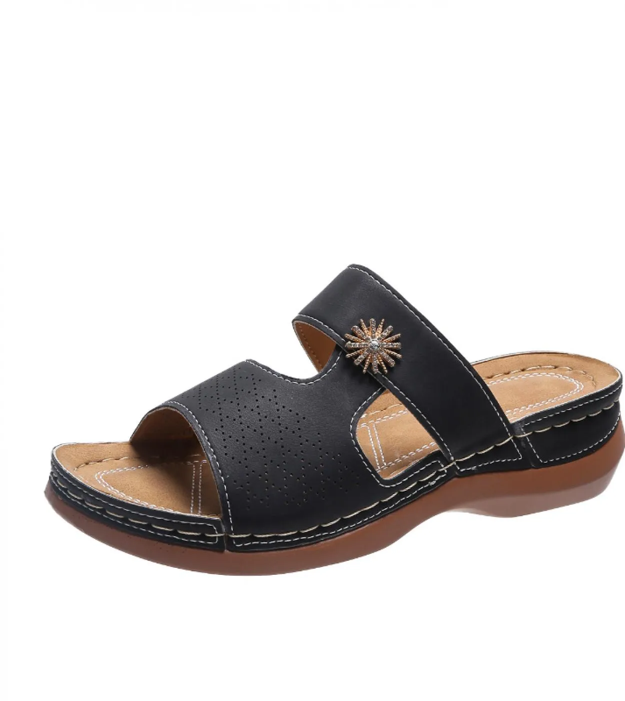 Sandali con zeppa da donna estivi Pantofole ortopediche premium con punta aperta Pantofole casual in pelle antiscivolo vintage c