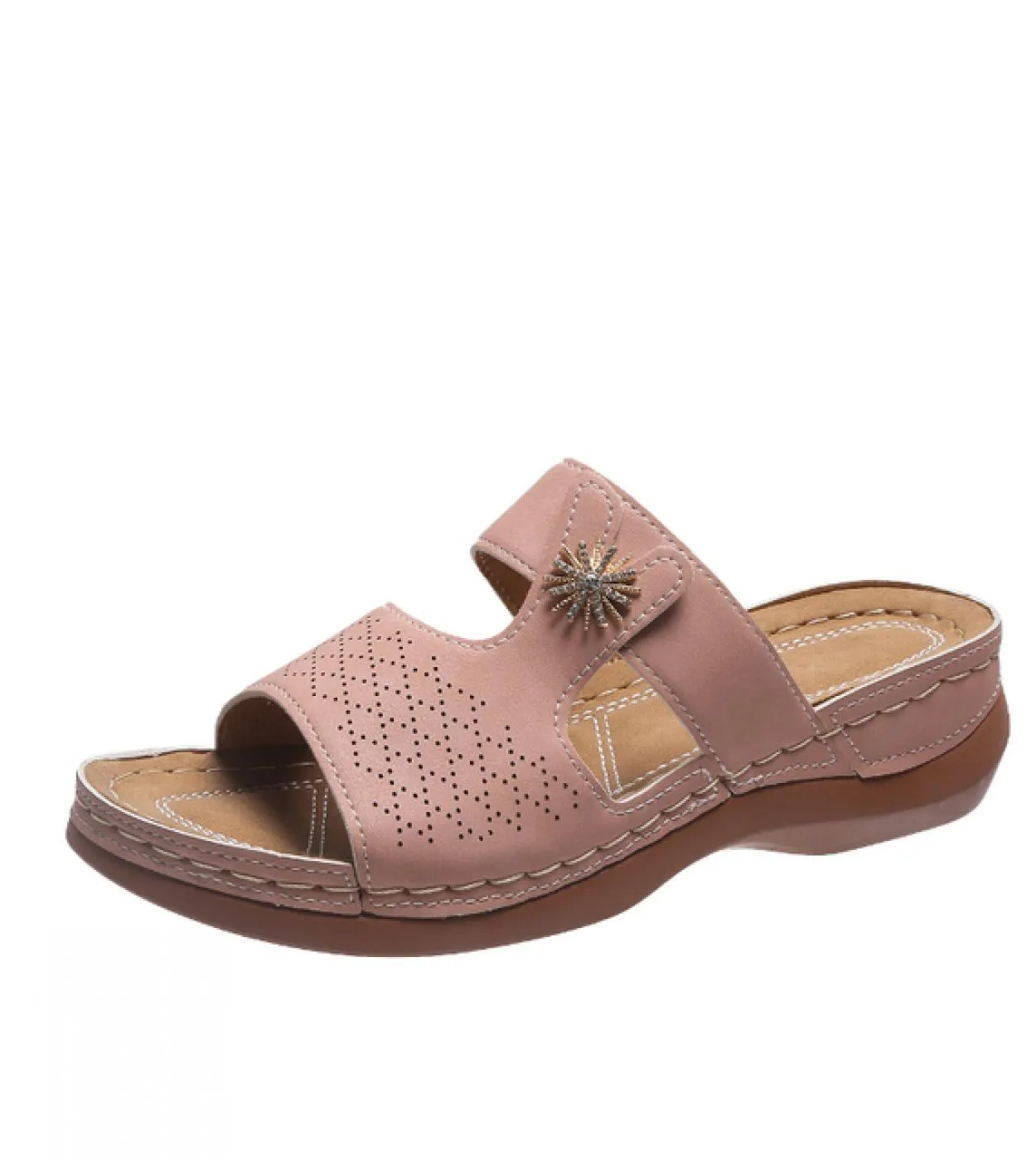 Sandali con zeppa da donna estivi Pantofole ortopediche premium con punta aperta Pantofole casual in pelle antiscivolo vintage c