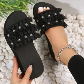 Scarpe Pantofole Piattaforma floreale casual Zoccoli estivi di grandi dimensioni Pantofole da donna Pantofole basse di lusso mor