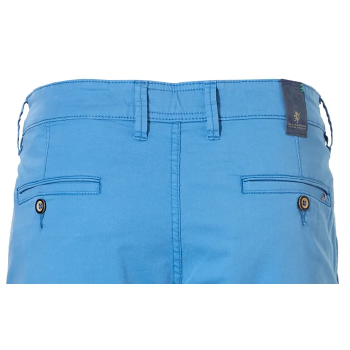 Sea Barrier - Pantaloni chino da uomo in cotone elasticizzato con risvolto Azzurro