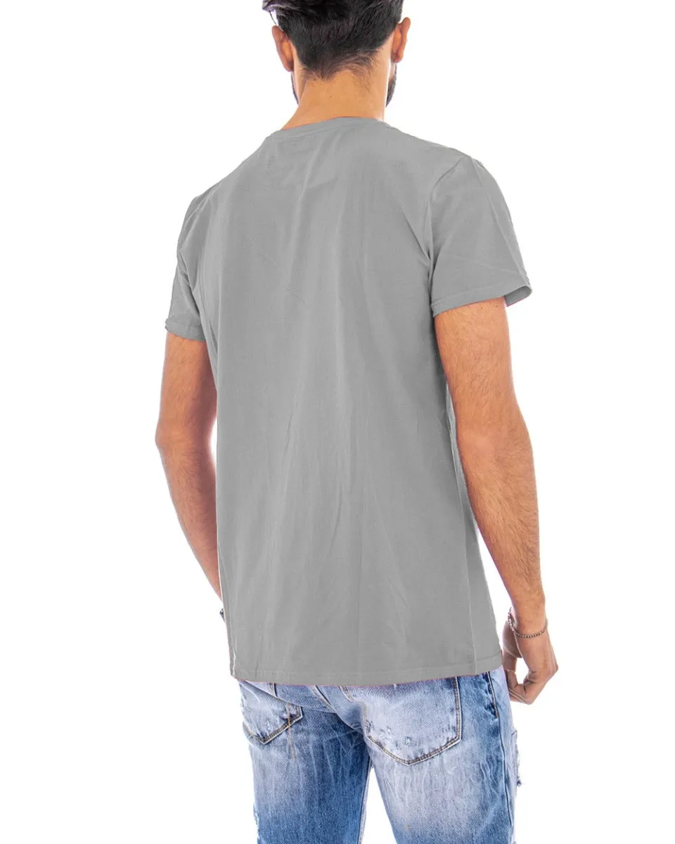 T-shirt Uomo Manica Corta Tinta Unita Grigio Girocollo Basic Casual GIOSAL